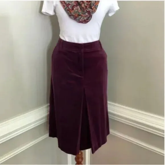 Talbots Women's Wine Colored Velvet Pencil Midi Skirt Size 6P
