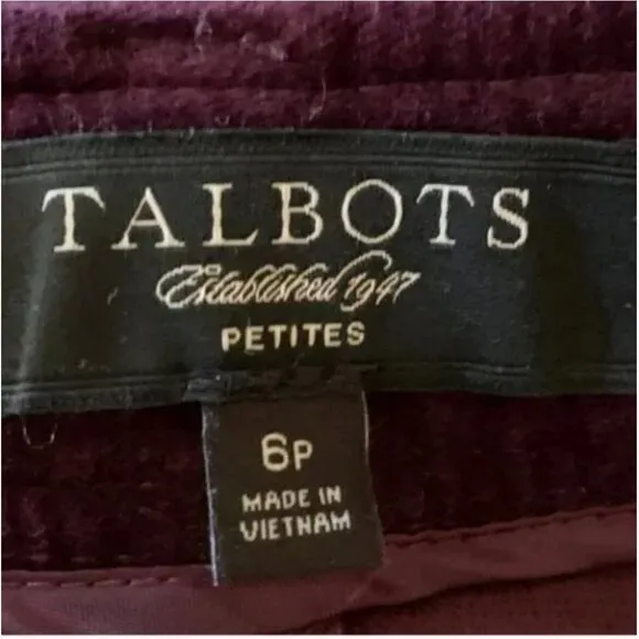 Talbots Women's Wine Colored Velvet Pencil Midi Skirt Size 6P