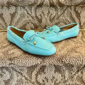 Talbots Turquoise Pebble Grain Leather Flats Loafers Moccasins Driving Mocs 6.5