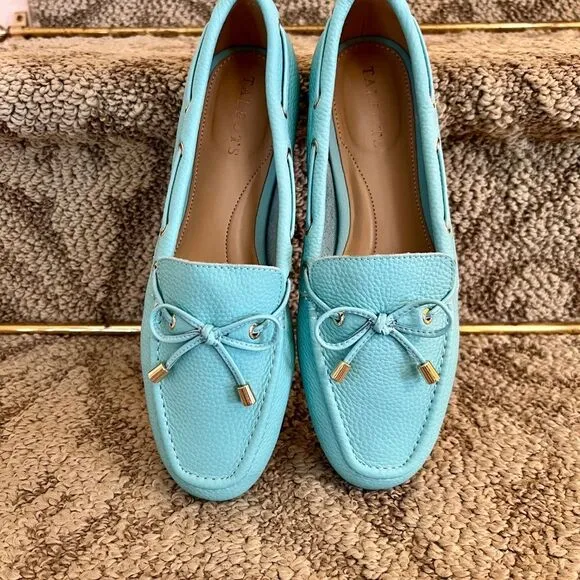 Talbots Turquoise Pebble Grain Leather Flats Loafers Moccasins Driving Mocs 6.5