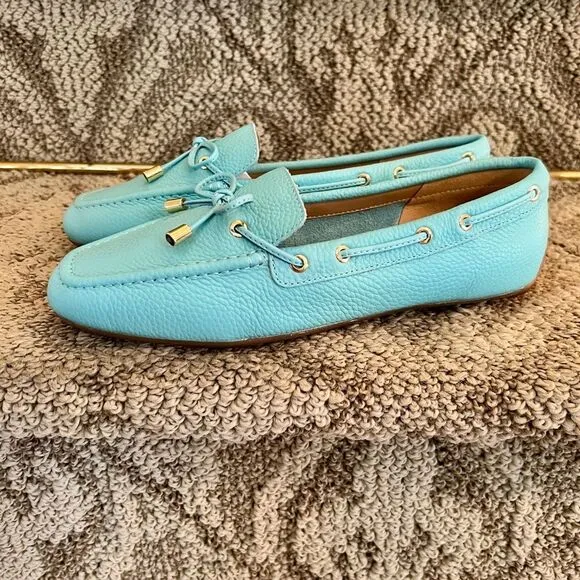 Talbots Turquoise Pebble Grain Leather Flats Loafers Moccasins Driving Mocs 6.5