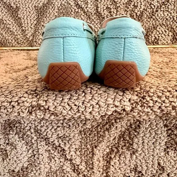 Talbots Turquoise Pebble Grain Leather Flats Loafers Moccasins Driving Mocs 6.5