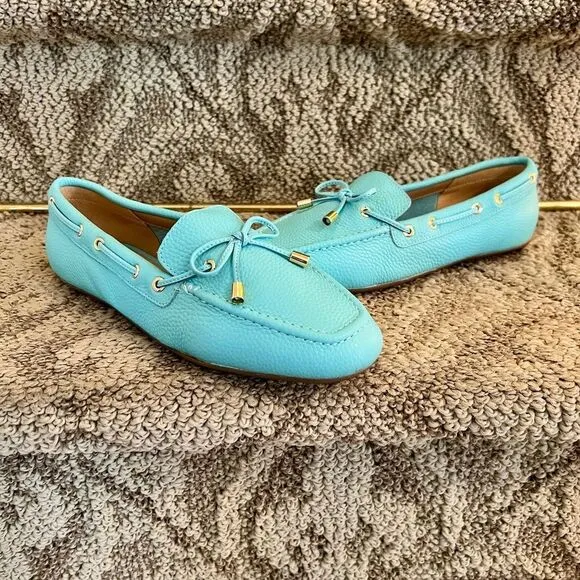 Talbots Turquoise Pebble Grain Leather Flats Loafers Moccasins Driving Mocs 6.5