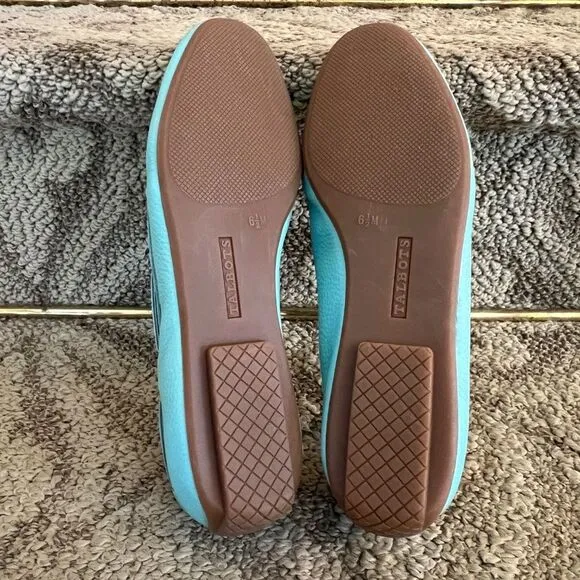 Talbots Turquoise Pebble Grain Leather Flats Loafers Moccasins Driving Mocs 6.5
