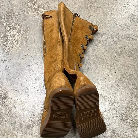 Tan Knee-High Lace Up Boots with Rubber Sole