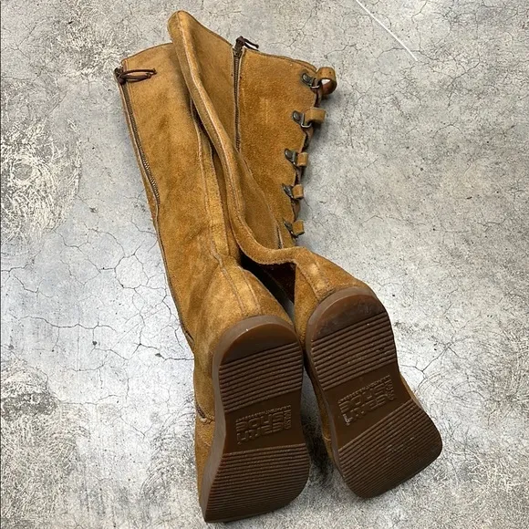 Tan Knee-High Lace Up Boots with Rubber Sole