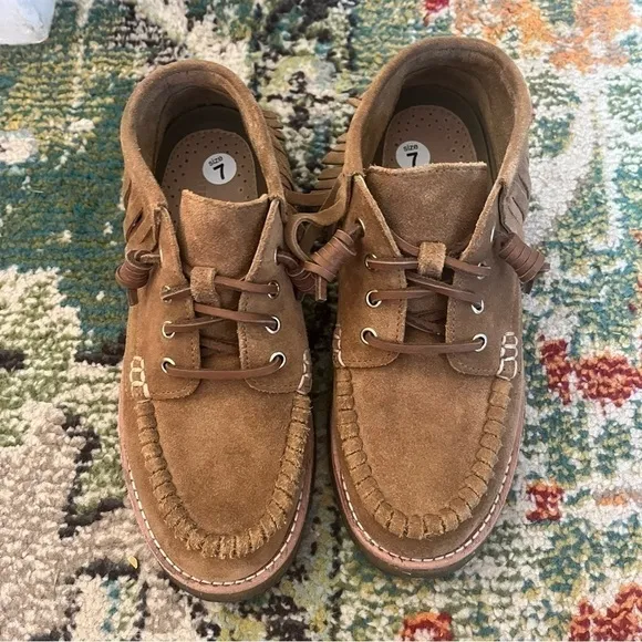 Tan suede Sperry X Rebecca Minkoff leather moccasins shoes