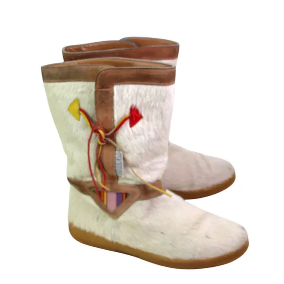Tecnica ITALY WHITE GOAT FUR RETRO ROUND TOE FLAT WINTER WOMEN'S BOOTS Size 39