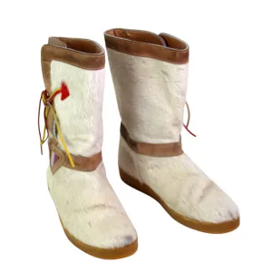 Tecnica ITALY WHITE GOAT FUR RETRO ROUND TOE FLAT WINTER WOMEN'S BOOTS Size 39