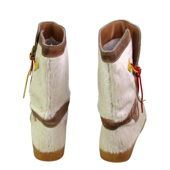 Tecnica ITALY WHITE GOAT FUR RETRO ROUND TOE FLAT WINTER WOMEN'S BOOTS Size 39