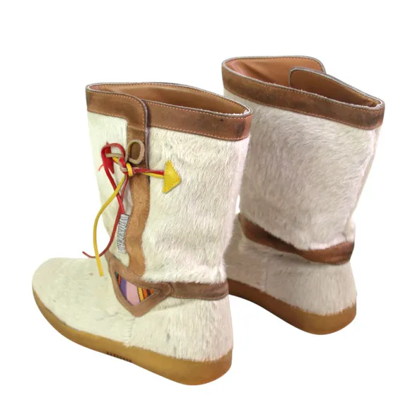 Tecnica ITALY WHITE GOAT FUR RETRO ROUND TOE FLAT WINTER WOMEN'S BOOTS Size 39