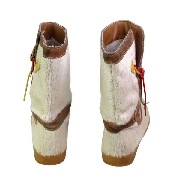 Tecnica ITALY WHITE GOAT FUR RETRO ROUND TOE FLAT WINTER WOMEN'S BOOTS Size 39