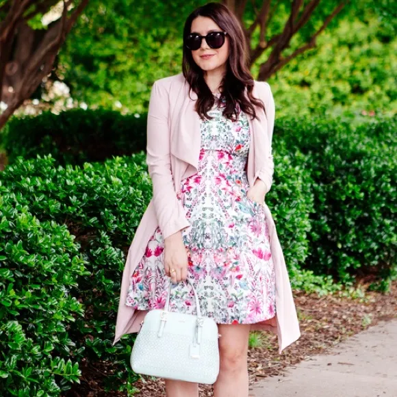 Ted Baker Gaea Layered-Bouquet Fit-&amp;-Flare Dress Pink/White Floral Party Sz 4