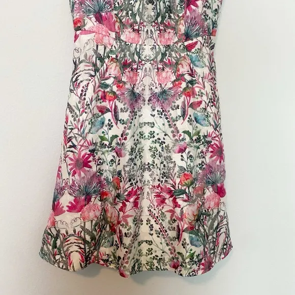 Ted Baker Gaea Layered-Bouquet Fit-&amp;-Flare Dress Pink/White Floral Party Sz 4