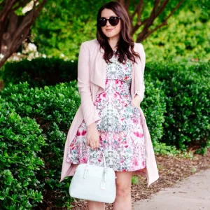 Ted Baker Gaea Layered-Bouquet Fit-&amp;-Flare Dress Pink/White Floral Party Sz 4