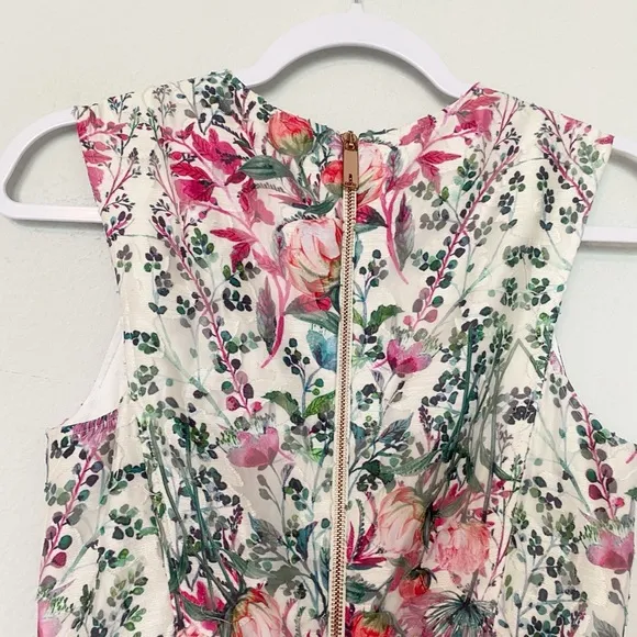 Ted Baker Gaea Layered-Bouquet Fit-&amp;-Flare Dress Pink/White Floral Party Sz 4