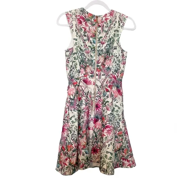 Ted Baker Gaea Layered-Bouquet Fit-&amp;-Flare Dress Pink/White Floral Party Sz 4
