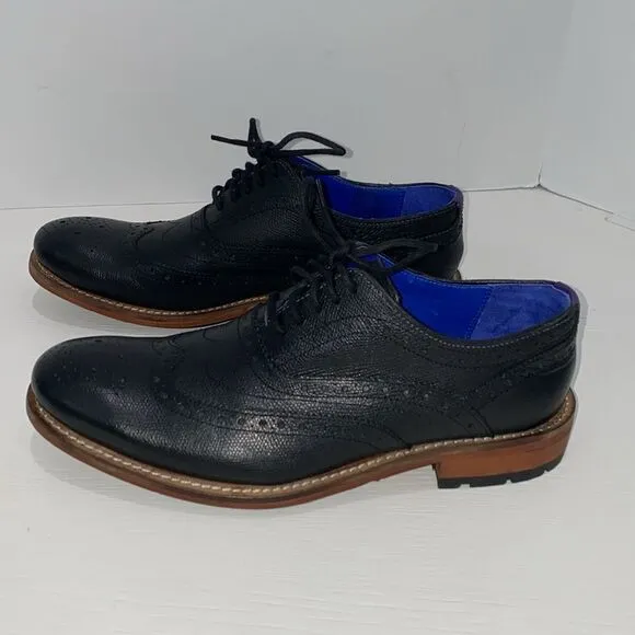Ted Baker Guri 7 Black Oxford Brogue Shoes With Stacked Block Heel Men's Size 8