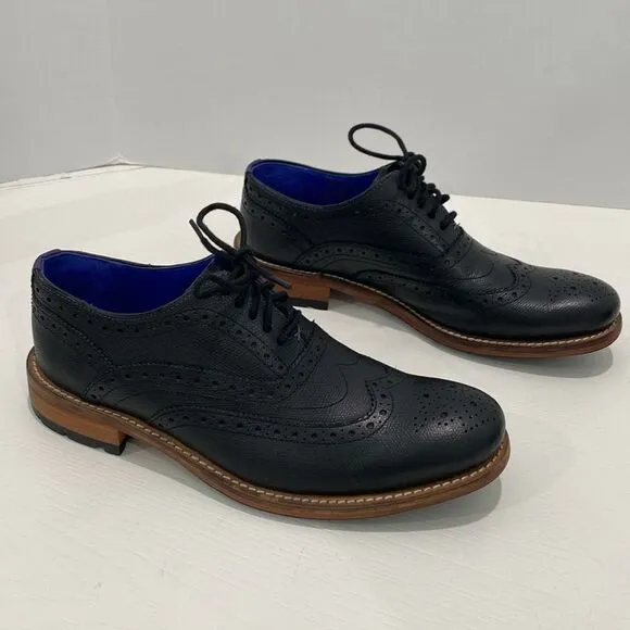 Ted Baker Guri 7 Black Oxford Brogue Shoes With Stacked Block Heel Men's Size 8