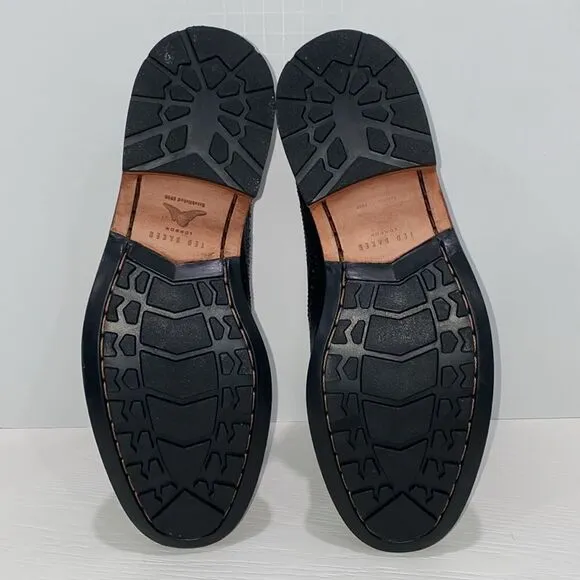 Ted Baker Guri 7 Black Oxford Brogue Shoes With Stacked Block Heel Men's Size 8