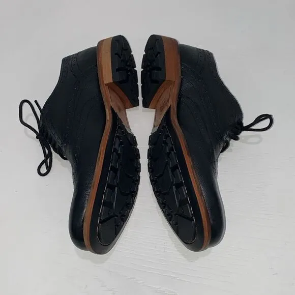 Ted Baker Guri 7 Black Oxford Brogue Shoes With Stacked Block Heel Men's Size 8