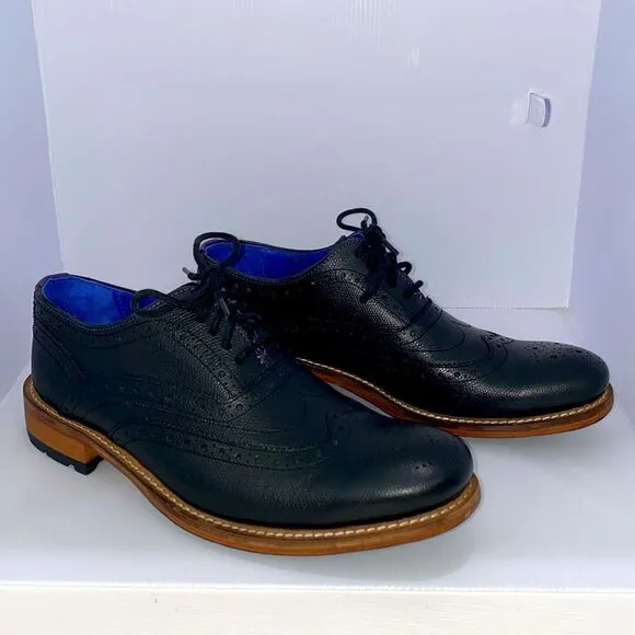 Ted Baker Guri 7 Black Oxford Brogue Shoes With Stacked Block Heel Men's Size 8