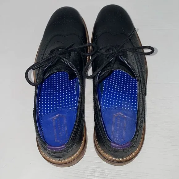 Ted Baker Guri 7 Black Oxford Brogue Shoes With Stacked Block Heel Men's Size 8