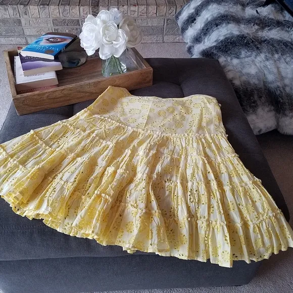 Terranova Yellow Eyelet Tiered Full Skirt from Italy