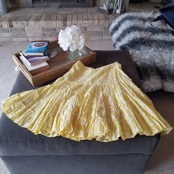 Terranova Yellow Eyelet Tiered Full Skirt from Italy