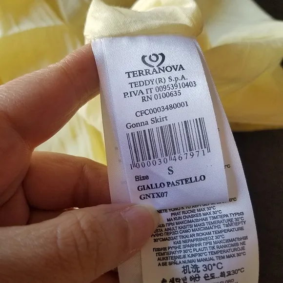 Terranova Yellow Eyelet Tiered Full Skirt from Italy