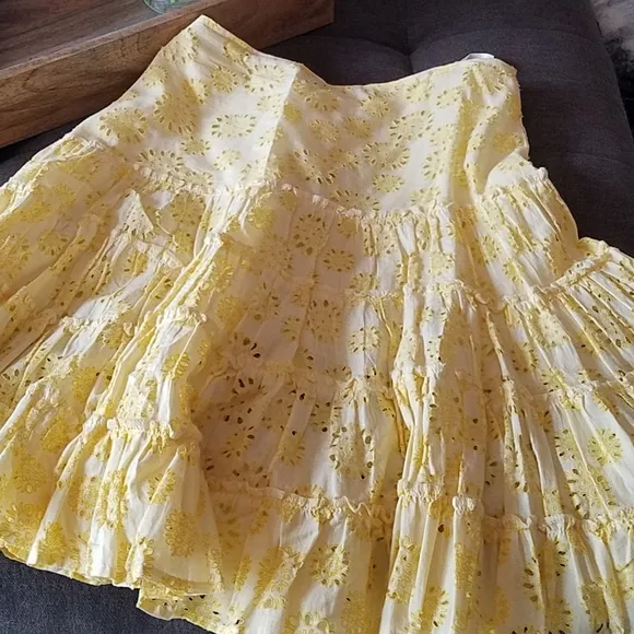 Terranova Yellow Eyelet Tiered Full Skirt from Italy