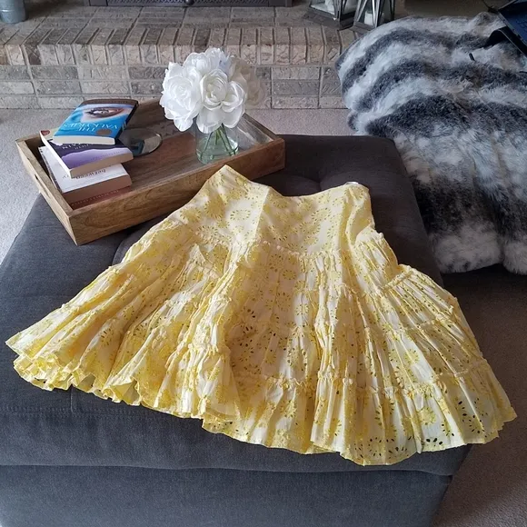 Terranova Yellow Eyelet Tiered Full Skirt from Italy
