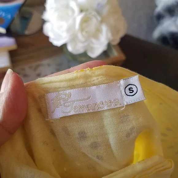 Terranova Yellow Eyelet Tiered Full Skirt from Italy