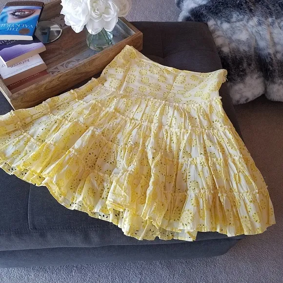 Terranova Yellow Eyelet Tiered Full Skirt from Italy