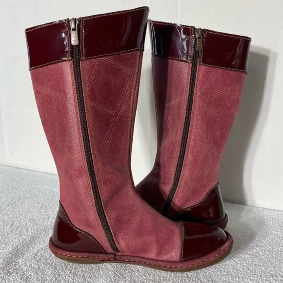 The ART Company Red Leather Knee High Flat Round Toe Boots 34