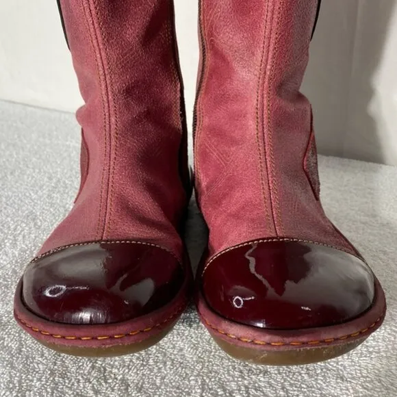 The ART Company Red Leather Knee High Flat Round Toe Boots 34