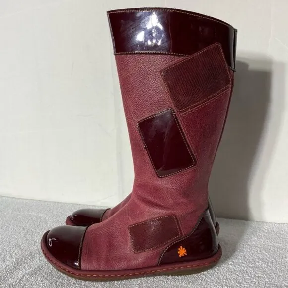 The ART Company Red Leather Knee High Flat Round Toe Boots 34