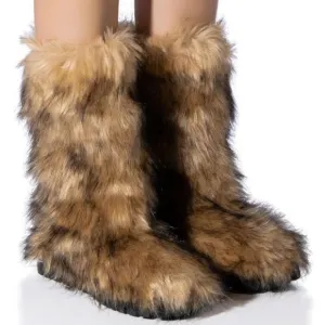 The AZALEA WANG &quot; ALL IN FOR THE  SLOPES&quot; FURRY BROWN MULTI BOOTIE (BRAND NEW!!)