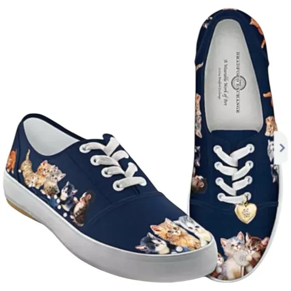 The Bradford Exchange Jürgen Scholz Kitty Kat Cat Women's Canvas Art Shoes 8.5