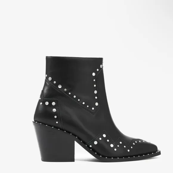 The Kooples Black Leather Studded Heeled Ankle Boots NIB size 38
