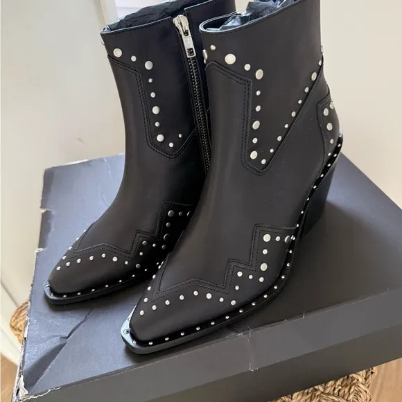 The Kooples Black Leather Studded Heeled Ankle Boots NIB size 38