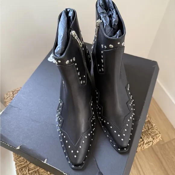 The Kooples Black Leather Studded Heeled Ankle Boots NIB size 38