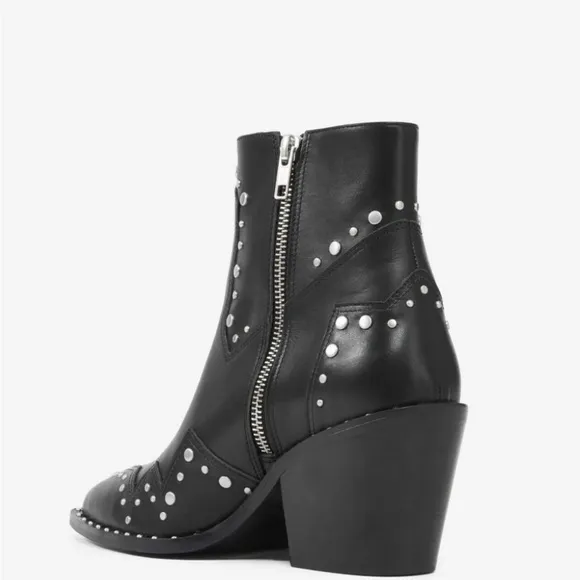 The Kooples Black Leather Studded Heeled Ankle Boots NIB size 38