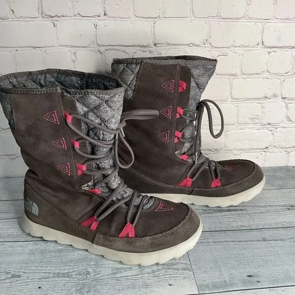 The North Face Women’s Size 8  Shoes Thermoball Apres Boots Brown Gray  Pink*