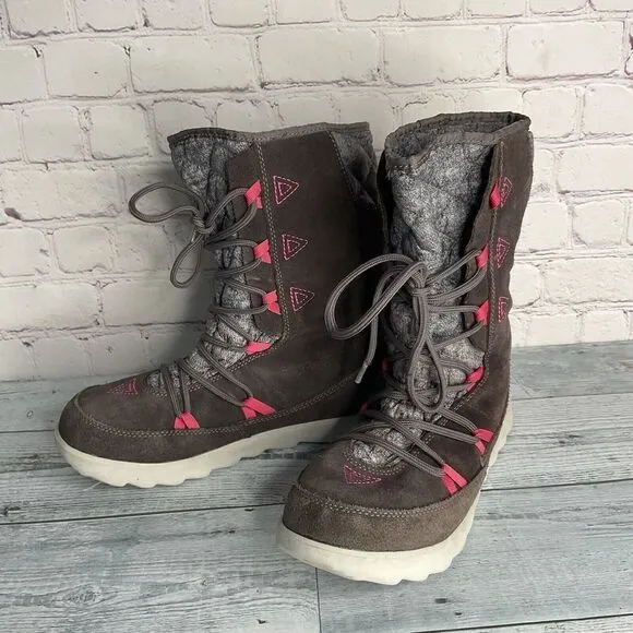The North Face Women’s Size 8  Shoes Thermoball Apres Boots Brown Gray  Pink*