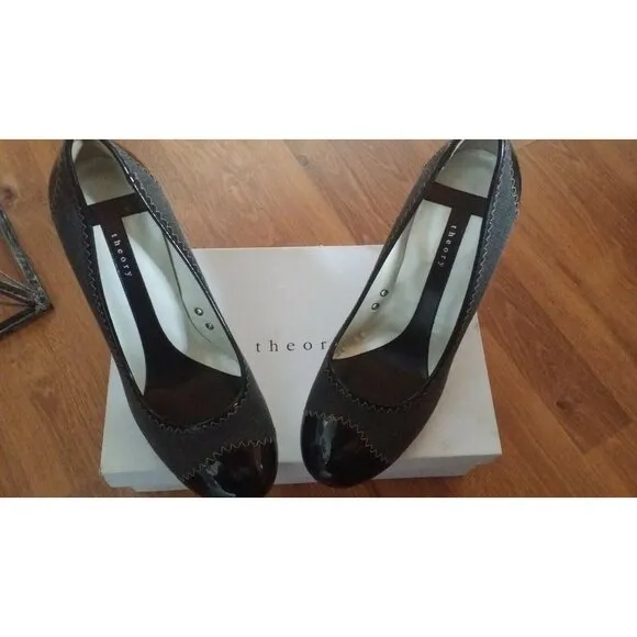 Theory Black Pump Heels Shoes Canvas Size 10 US 40 EU Bloomingdales New In Box