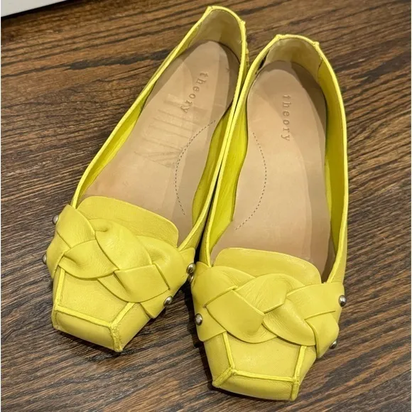 Theory Minerva Leather Yellow Lemon Flats Moccasin Size 38.5