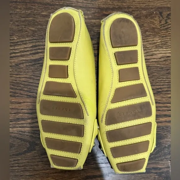 Theory Minerva Leather Yellow Lemon Flats Moccasin Size 38.5