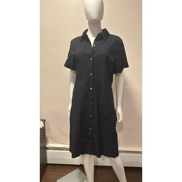 Theory Navy Blue Seersucker Dress Size Large * missing belt