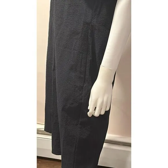 Theory Navy Blue Seersucker Dress Size Large * missing belt